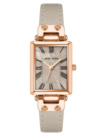 Anne Klein Quartz Analog Grey Dial Leather Strap Watch for Women