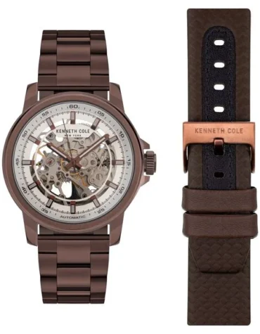 Kenneth Cole Automatic Silver Dial Leather Strap Watch for Men