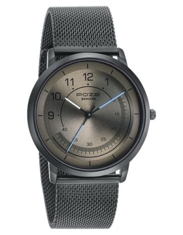 Sonata Poze Quartz Analog Grey Dial Metal Strap Watch for Men
