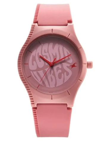 Fastrack Tees Quartz Analog Pink Dial Silicone Strap Watch for Girls