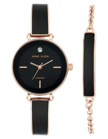 Anne Klein Quartz Analog Black Dial Metal Strap Watch for Women