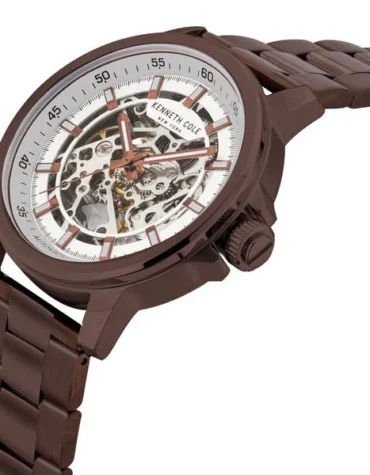 Kenneth Cole Automatic Silver Dial Leather Strap Watch for Men