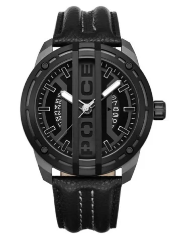 Police Quartz Analog Grey Dial Black Leather Strap Watch for Men
