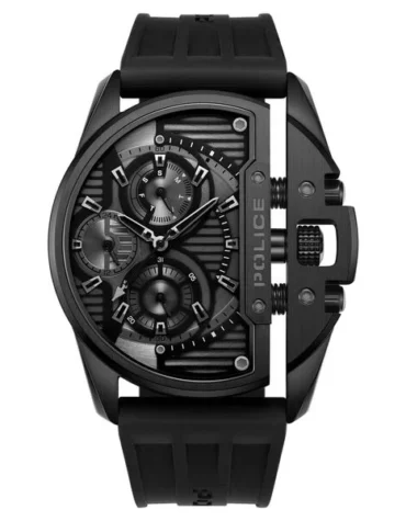 Police Quartz Multifunction Black Dial Black Silicon Strap Watch For Men
