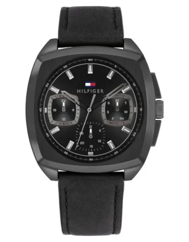 Tommy Hilfiger Quartz Multifunction Black Dial Black Leather Strap Watch for Men