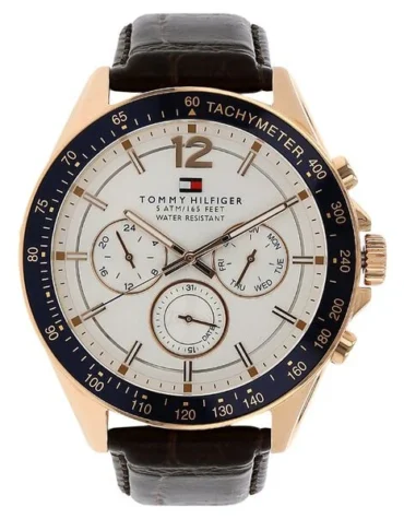Tommy Hilfiger Quartz Chronograph White Dial Leather Strap Watch for Men
