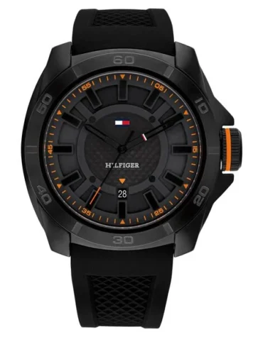 Tommy Hilfiger Quartz Analog with Date Black Dial Black Silicone Strap Watch for Men