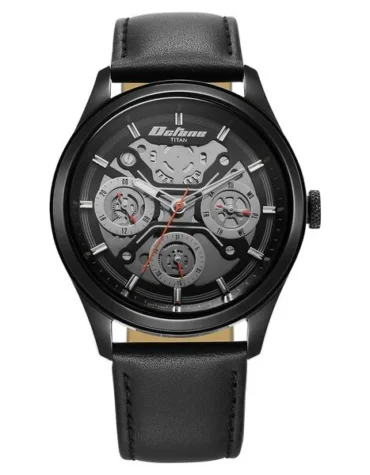 Titan Octane Multifunction Black Dial Black Leather Strap Watch For Men