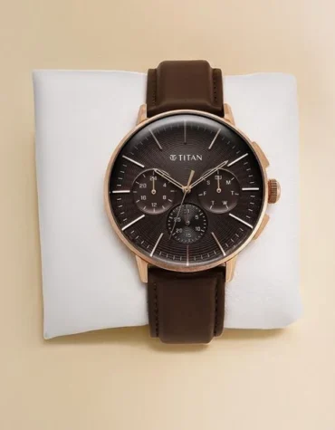 Titan Light leathers Multifunction Brown Dial Leather Strap Watch For Men