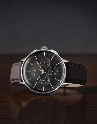 Titan Light leathers Multifunction Anthracite Dial Leather Strap Watch For Men